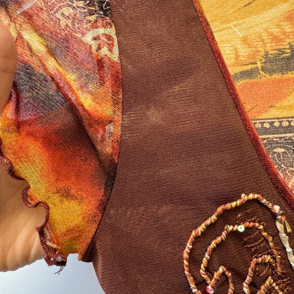 VTG Sonia Fortuna Firenze Short Sleeve Y2K Sheer Embroidered Tee Sz X-Large XL - Picture 4 of 10